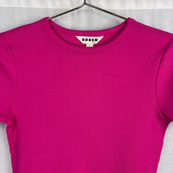 Boden Top Soft Ribbed Crew Neck T-Shirt Tee Pink Barbie Summer Basic Essential - Picture 2 of 5